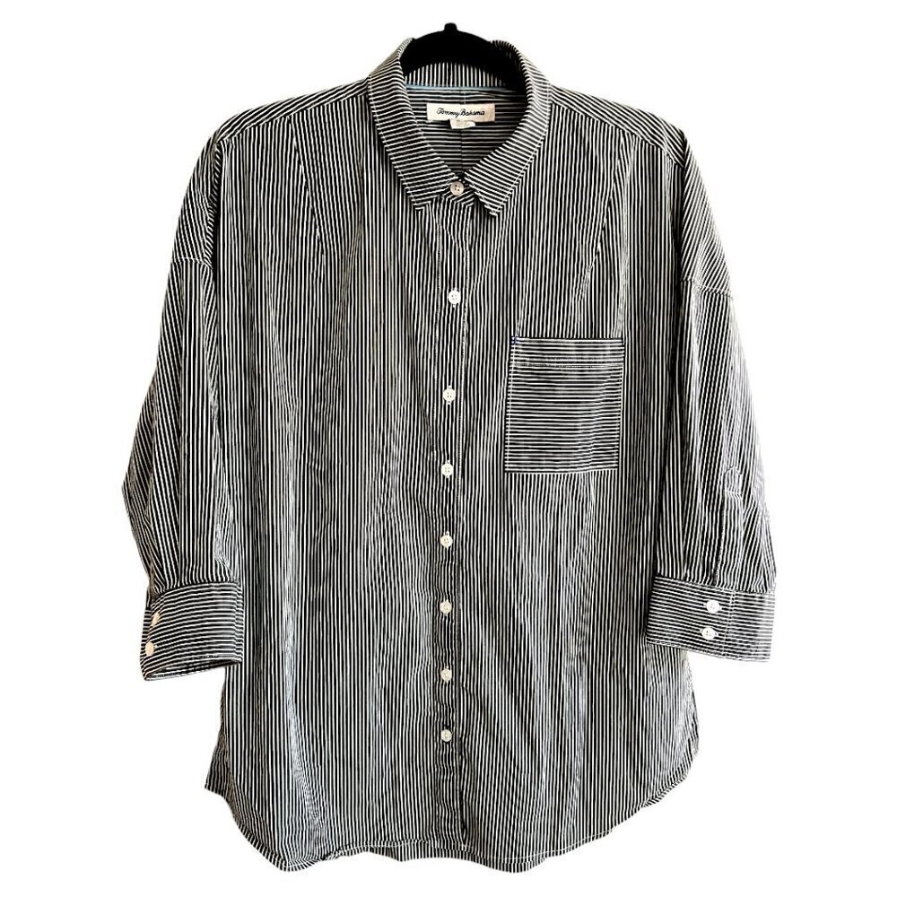 Women's Classic Navy White Nautical Tommy Bahama Button Down Shirt Size Medium
